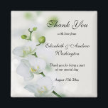 Orchid Flower Blossoms Wedding Magnet<br><div class="desc">Beautiful romantic, floral Wedding Thank You Magnet with a printed image of white Orchid blossoms on a pretty gray/white bokeh background. Pretty classy and sophisticated design for Weddings. All text is fully customizable to meet your requirements. If you would like help to customize, or would like matching products, please contact...</div>