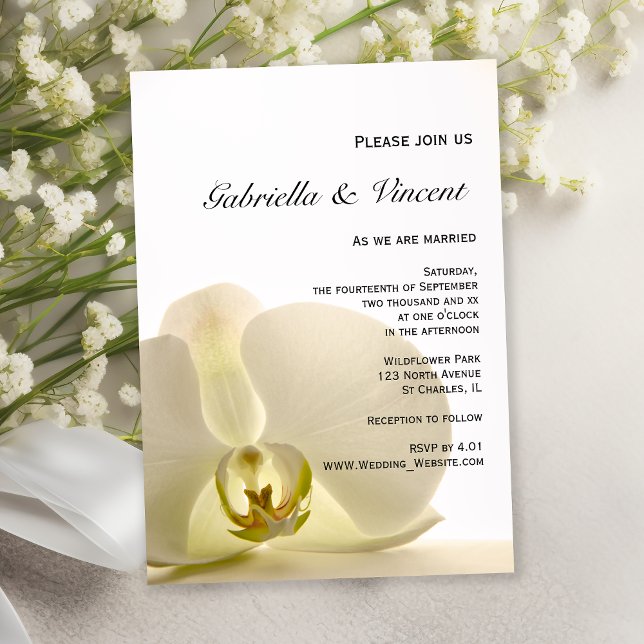 Orchid Flower on White Wedding Invitation (Creator Uploaded)