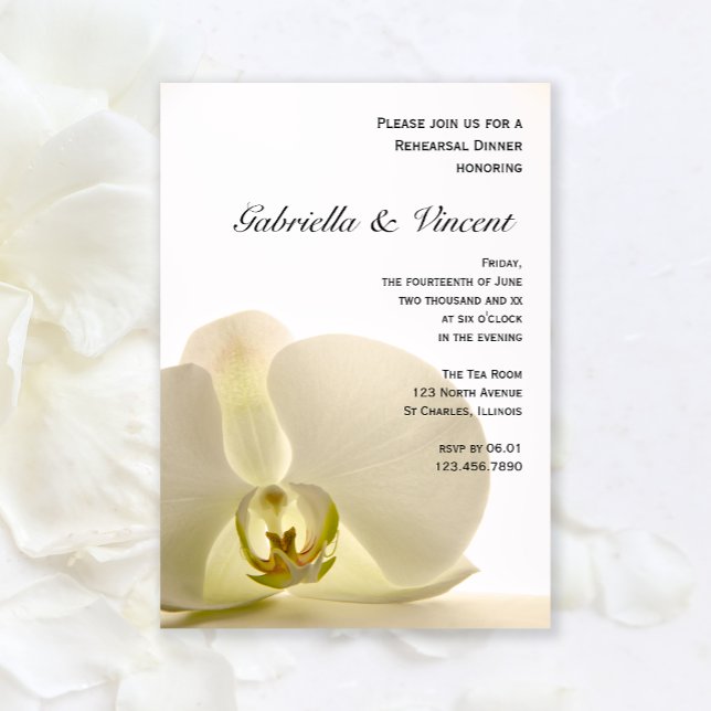 Orchid Flower on White Wedding Rehearsal Dinner Invitation (Creator Uploaded)