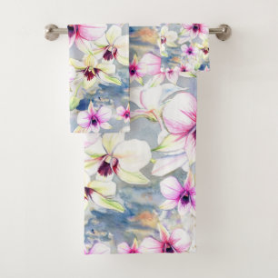 Orchid Flower Purple Hawaiian Bath Towel Set