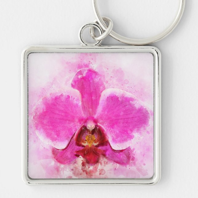 Orchid flower watercolor - pink wb 02 key ring (Front)