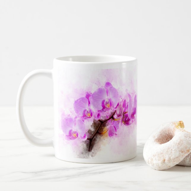 Orchid flower watercolor - pink wb 03 coffee mug (With Donut)