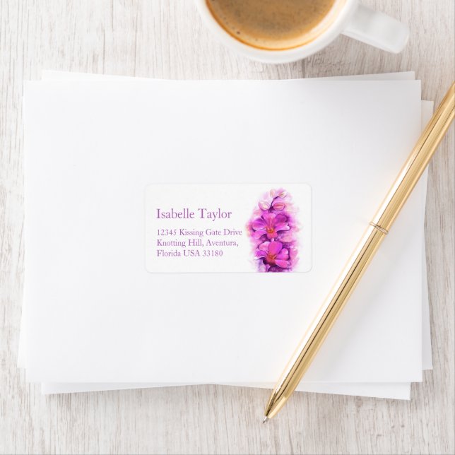 Orchid flower wedding reply address label (Insitu)