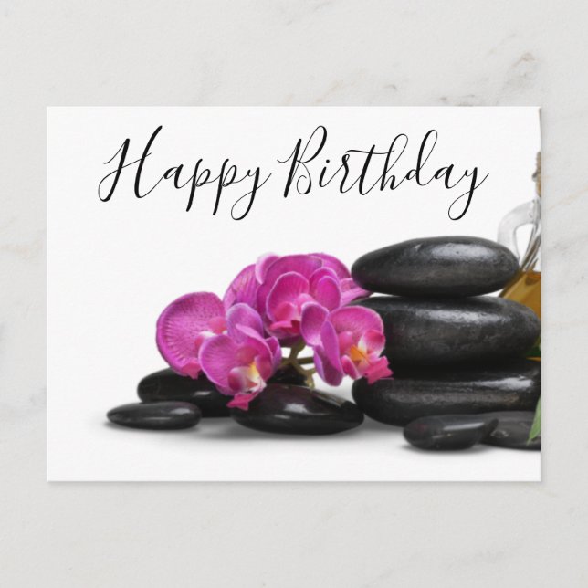 Orchid Flower with Hot stone Birthday Postcard (Front)
