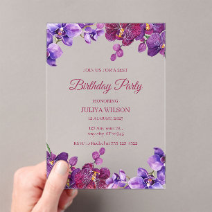 Orchid flowers Birthday Party Acrylic Invitations