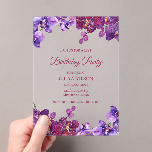Orchid flowers Birthday Party  Acrylic Invitations