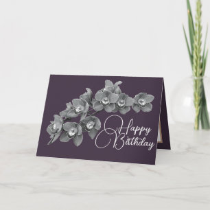 Orchid Flowers Eggplant Colour Background Birthday Card