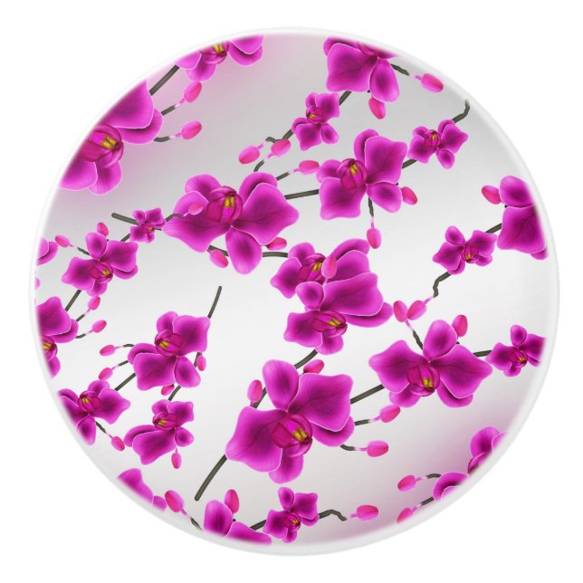 Orchid Flowers Elegant Floral Ceramic Knob (Front)