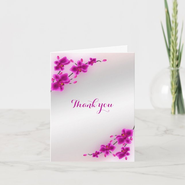 Orchid Flowers Elegant Floral Wedding Thank You Card (Front)