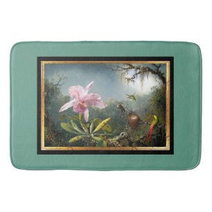 Orchid Flowers Floral Hummingbird Birds Bath Mat