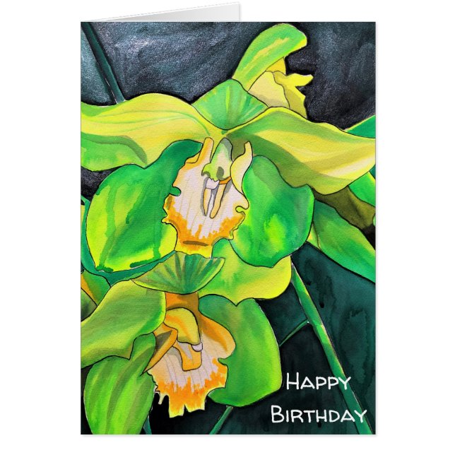 Orchid flowers green and yellow art (Front)