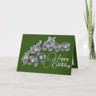 Orchid Flowers Green Colour Background Birthday Card