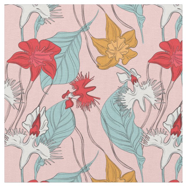 Orchid flowers leaves fabric (Close Up)