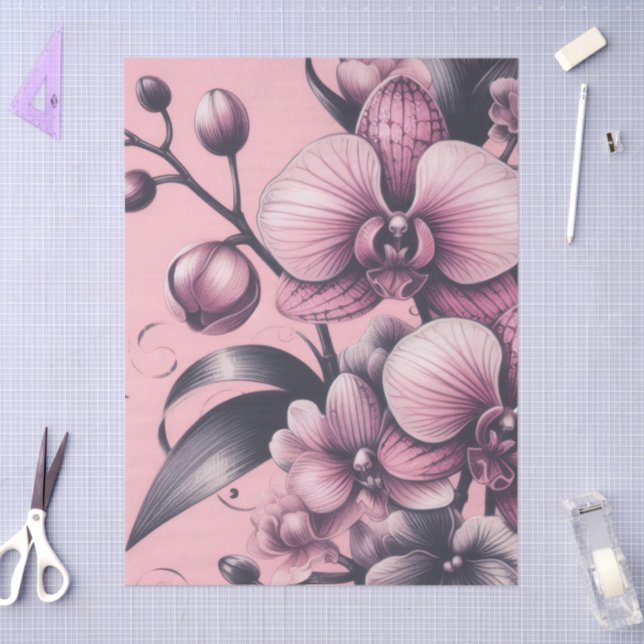 Orchid Flowers Pink Purple Whimsical Decoupage Tissue Paper (Craft)