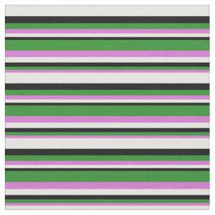 Orchid, Forest Green, Black & White Coloured Lines Fabric