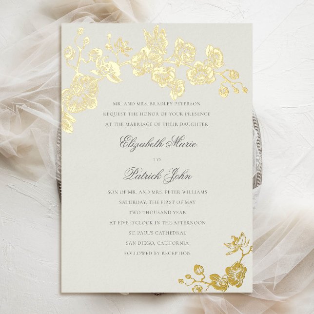 Orchid Formal Classic Heirloom Ecru Art Wedding (orchid wedding invitation formal modern classic traditional black tie parents host gold foil ecru)