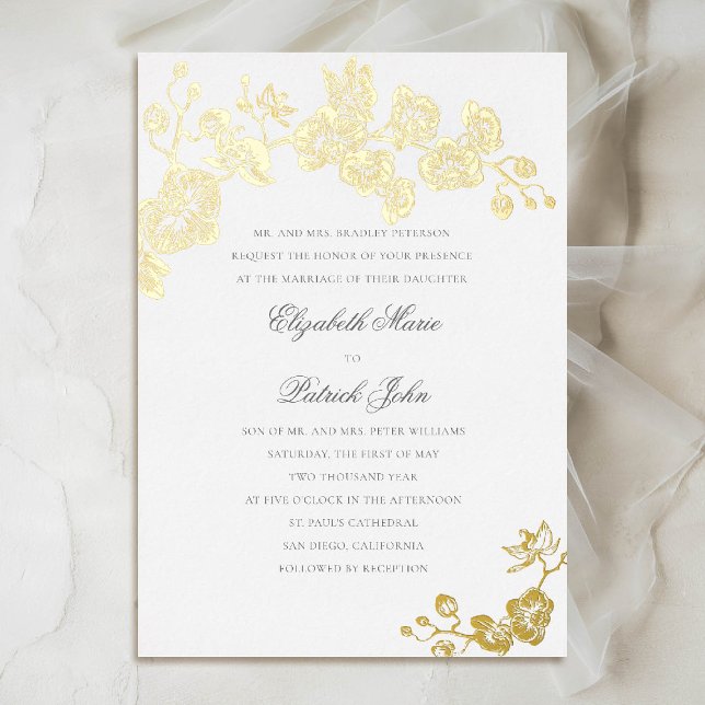 Orchid Formal Classic Heirloom Pure White Wedding (orchid wedding invitation formal modern classic traditional black tie parents host gold foil white)