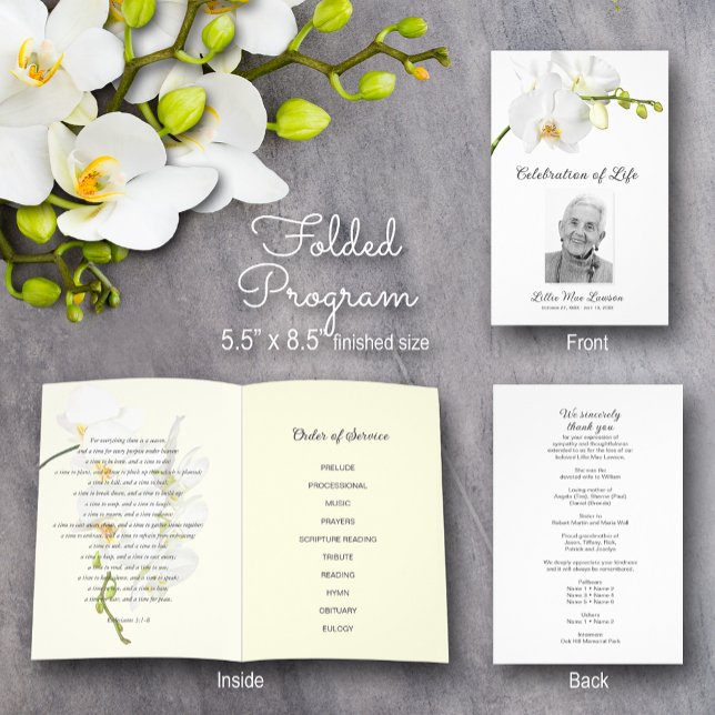Orchid Funeral Program Celebration of Life Flyer (Orchid Celebration of Life Program - 8.5" x 11", 80 lb paper, you need to fold in half when received)