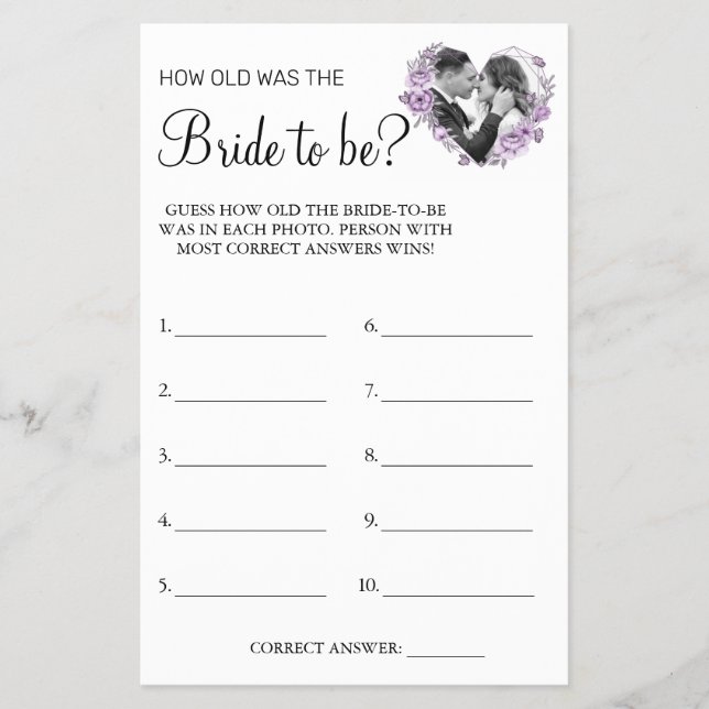 Orchid Guess how old was She shower game card (Front)