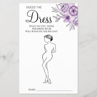 Orchid Guess the Dress Bridal shower game card