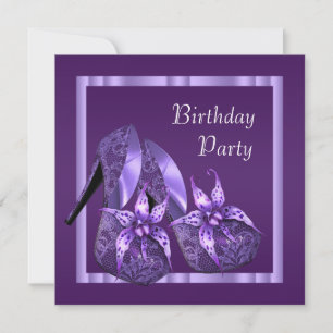 Orchid High Heel Shoes Womans Purple Birthday Invitation