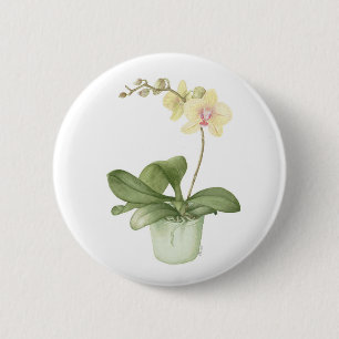 Orchid in a Green Pot Watercolour Badge