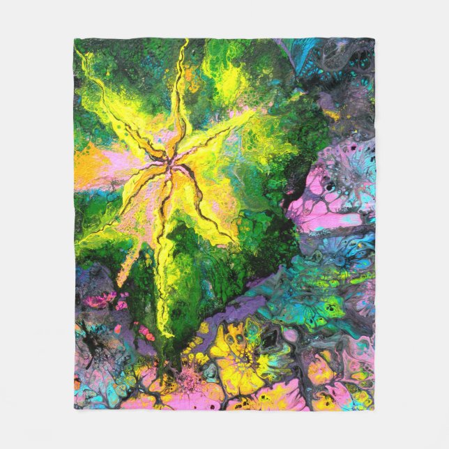 "Orchid In Blooms", abstract, psychedelic Fleece Blanket (Front)