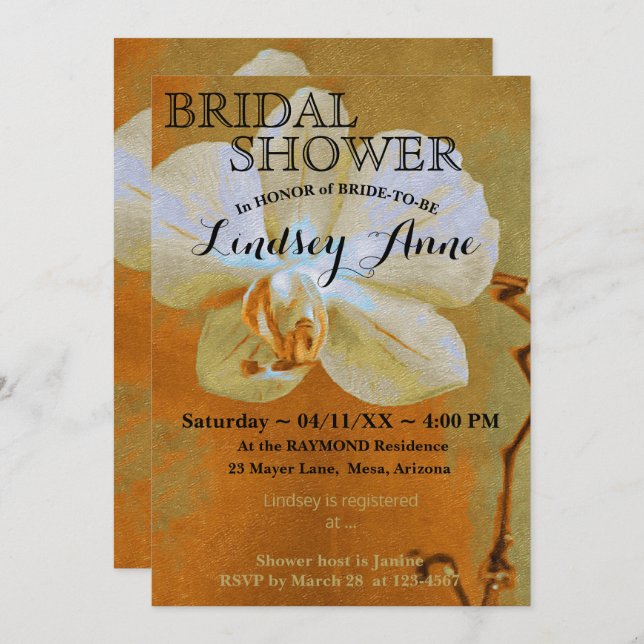 Orchid in Shades of Orange Personalised  Invitation (Front/Back)