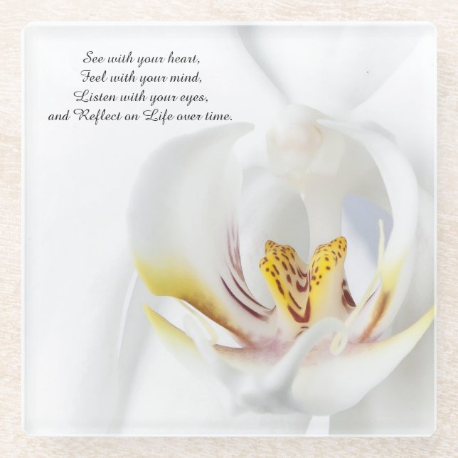 Orchid in White Glass Coaster (Front)