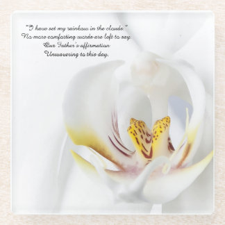 Orchid in White "Rainbow" Glass Coaster