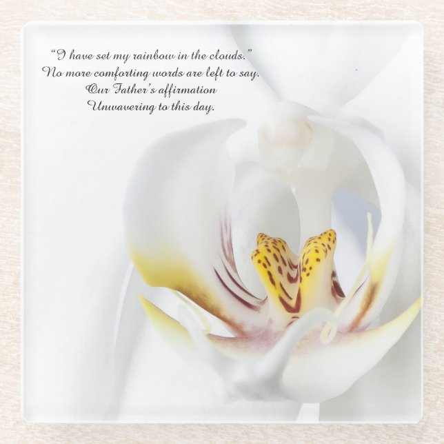 Orchid in White "Rainbow" Glass Coaster (Front)