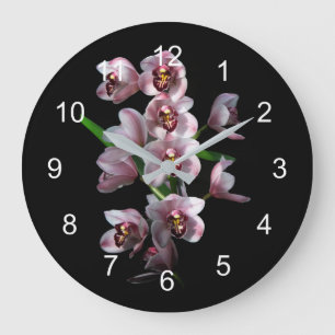 Orchid Insanity on Black Large Clock