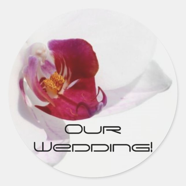 Orchid Invitation Sticker_Our Wedding! Classic Round Sticker (Front)