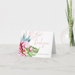 Orchid Isle, Pink+Blue Tropical Floral Thank You Card