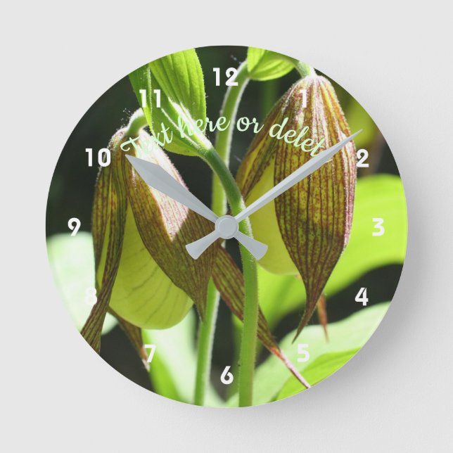 Orchid Lady Slipper Flower Pair Personalized Round Clock (Front)
