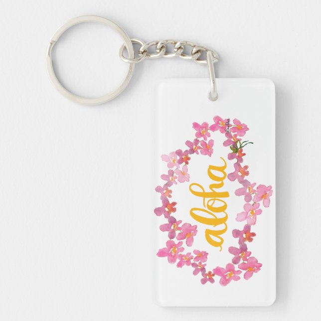 Orchid Lei Aloha Watercolor Keychain (Front)