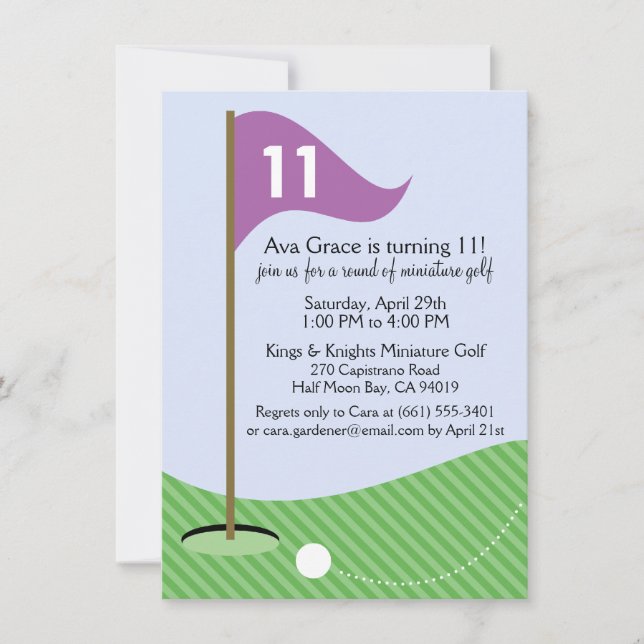 Orchid Let's Par-Tee Miniature Golf Birthday Party Invitation (Front)