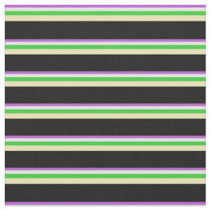 Orchid, Light Cyan, Lime Green, Tan & Black Lines Fabric