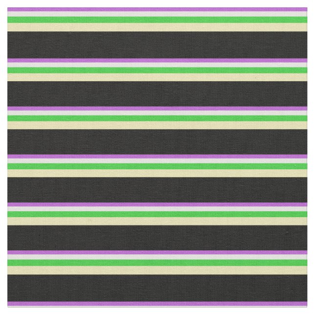 Orchid, Light Cyan, Lime Green, Tan & Black Lines Fabric (Close Up)