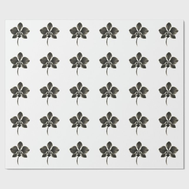Orchid Line Drawing – Floral Wrapping Paper (Flat)