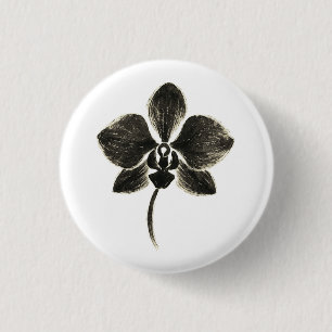 Orchid Line Drawing – Ink Floral Design on 3 Cm Round Badge