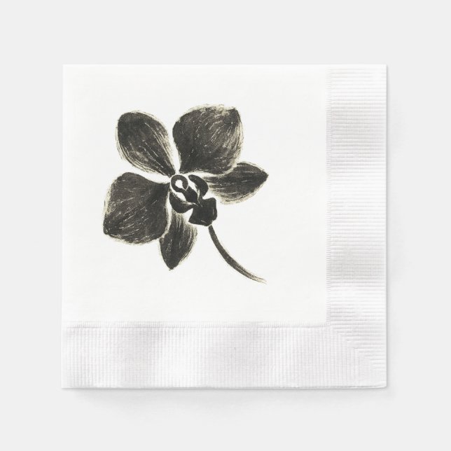 Orchid Line Drawing – Ink Floral Design on Napkin (Front)