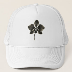 Orchid Line Drawing – Ink Floral Design on Trucker Hat