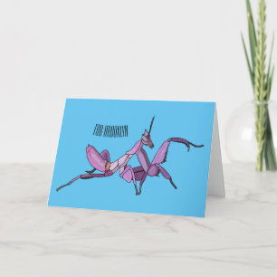 Orchid mantis cartoon illustration card