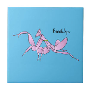 Orchid mantis cartoon illustration ceramic tile