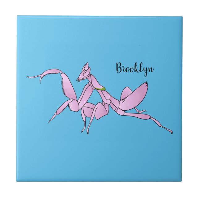 Orchid mantis cartoon illustration  ceramic tile (Front)