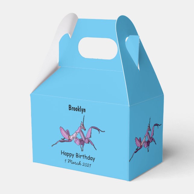 Orchid mantis cartoon illustration favour box (Front Side)