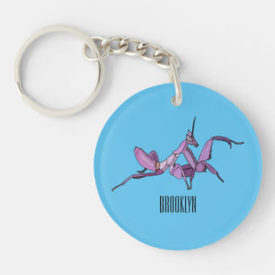 Orchid mantis cartoon illustration key ring