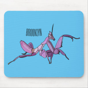 Orchid mantis cartoon illustration mouse pad