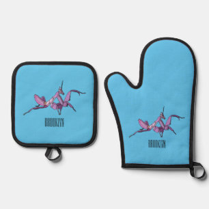 Orchid mantis cartoon illustration oven mitt & pot holder set
